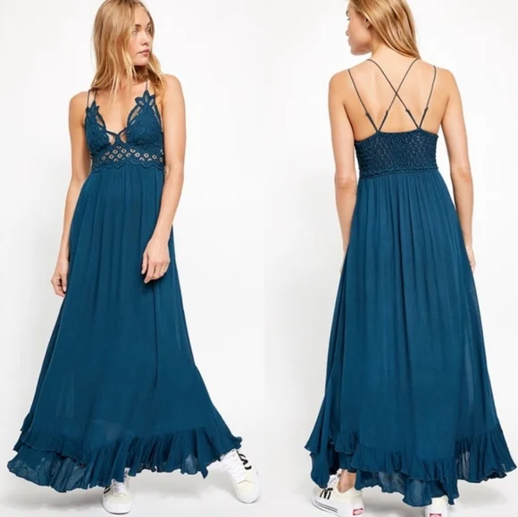 NWOT Free People TEAL Adella Maxi Dress - Picture 4 of 11